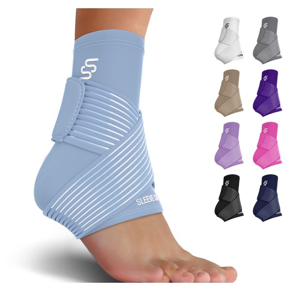 Sleeve Stars Ankle Support for Ligament Damage & Sprained Ankle, Plantar Fasciitis Support & Achilles Tendonitis Pain Relief, Ankle Brace for Women & Men w/Compression Ankle Strap (Single/Light Blue)
