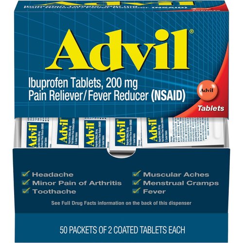 Advil Ibuprofen, 200mg (50 Packets of 2 Coated Tablets) 50 ea (Pack of 3)