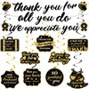 Black Gold We Appreciate You Decorations Thank You Banner with Appreciate Hanging Swirls Thank You For All You Do Decor for Teacher Doctor Nurse Employee Staff Graduation Appreciation Party Supplies