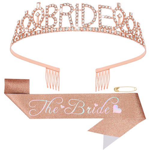 BAHABY Bachelorette Party Decorations, Bride To Be Sash & Crowns for Women, Rose Gold Tiara, Bridal Shower Decorations, Bachelorette Party Favors, Bachelorette Gifts for Bride