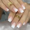RikView White Press on Nails Short Acrylic Nails French Tips Nails White Nails Glossy Square Full Cover Nails 24 PCs/Set