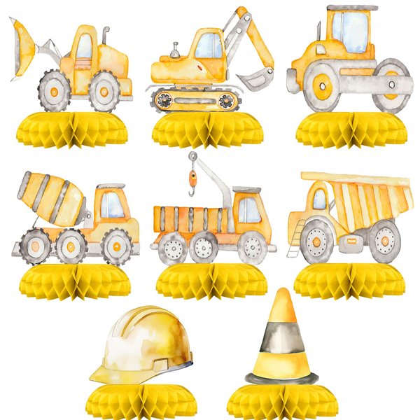 8 Pack Construction Party Honeycomb Centerpieces for Kids' Construction Birthday Decorations and Baby Shower Supplies - Cute Construction Table Toppers for Construction Theme Party