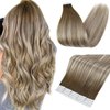 Fshine Blonde Tape In Ombre Hair Extension 20 Pcs Pu Hair Glue In Extensions Color 3 Fading To 6 And 22 Double Sided Tape Hair Extensions Human Hair 50 Gram
