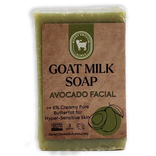 Honey Sweetie Acres Premium Avocado & Goat Milk Facial Soap - All Natural Body Soap - 5 oz Goats Milk Soap - Handmade Goat Milk Soap Bar - Eczema Bar Soap - Moisturizing Bar Soap - Made in The USA
