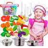 FUNERICA Cutting Play Food Fruits and Vegetables and Accessories Sets for Kids Toy Kitchen (Cookware +Polka-dot Apron +Container)