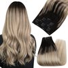 Ugeat Clip in Human Hair Extensions Black Ombre to Blonde Hair Extensions Clip in Real Human Hair Balayage Clip Hair Extensions Double Weft 20 Inch 120 Grams #1B/18/60