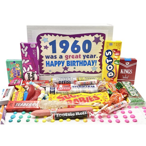 RETRO CANDY YUM ~ 1960 64th Birthday Gift Box Nostalgic Candy Mix from Childhood for 64 Year Old Man or Woman Born 1960 Jr
