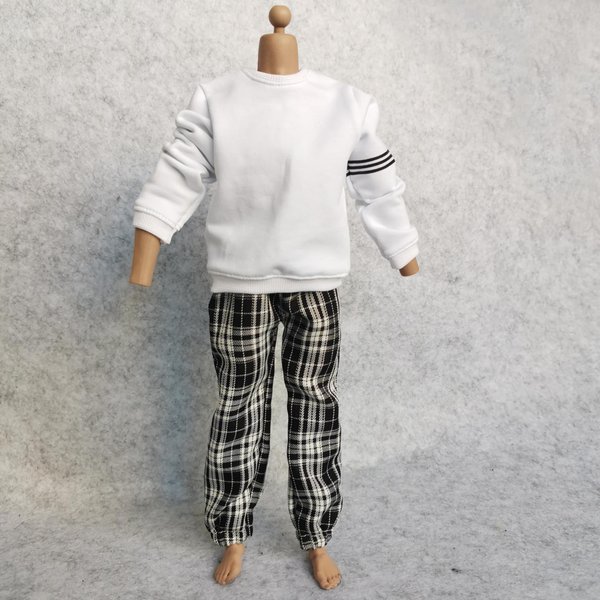 1/6 Custom Scale Man Sweatshirt + Plaid Trousers Pant Outfit for 12" Male Action Figure Doll Clothes