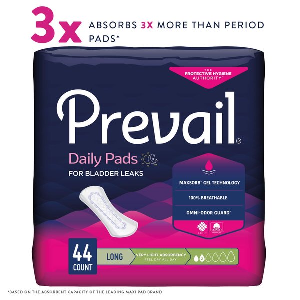 Prevail Proven - Prevail Incontinence Bladder Control Pads - Bladder Leak Pads - Very Light Absorbency, Long, 44 Count Bag