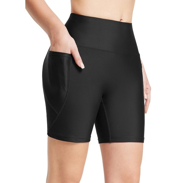 BALEAF Swim Shorts Women Bathing Suit Bottoms 6" Modest Swimsuits Tankini Tummy Control Board Shorts Swimwear High Waisted Biker Shorts Boyshorts Black XL