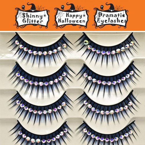 MayIFindYou Halloween Glitter Lashes,Dramatic False Eyelashes with Shinny Glitter Faux Mink Eyelashes for Festivals Parties Strip Lashes Pack 5 Pairs (C2-Glitter & Blue)