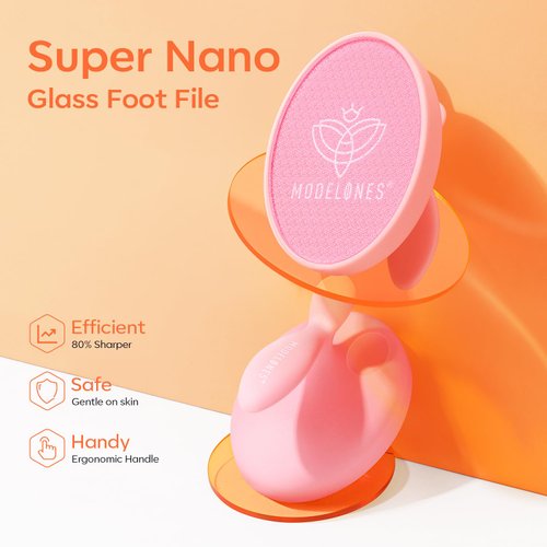 Modelones Nano Glass Foot File - Professional Foot Scrubber and Callus Remover, Heel Scraper for Cracked Heels, Dead Skin Remover, Foot Buffer for Soft Feet, Safe Pedicure Tool with Anti-Slip Handle