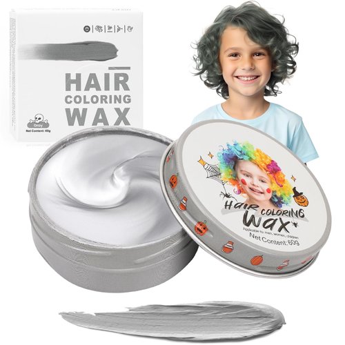 Temporary Silver Gray Hair Color Wax for Kids, Women Men Colored Hair Styling Mud, Girl Boy Teens Washable Gray Style Dye, DIY Instant Hair Coloring Gel Cream for Cosplay Halloween Children's Day