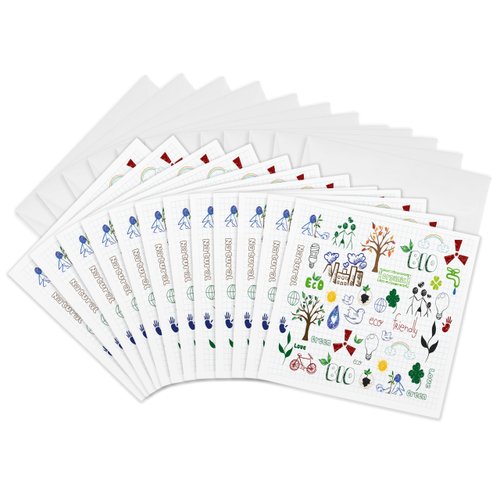 3dRose Greeting Cards - Cute Eco-Friendly Earth Day Environment Doodles Environmentalist Design - 12 Pack - Floral and Nature Designs