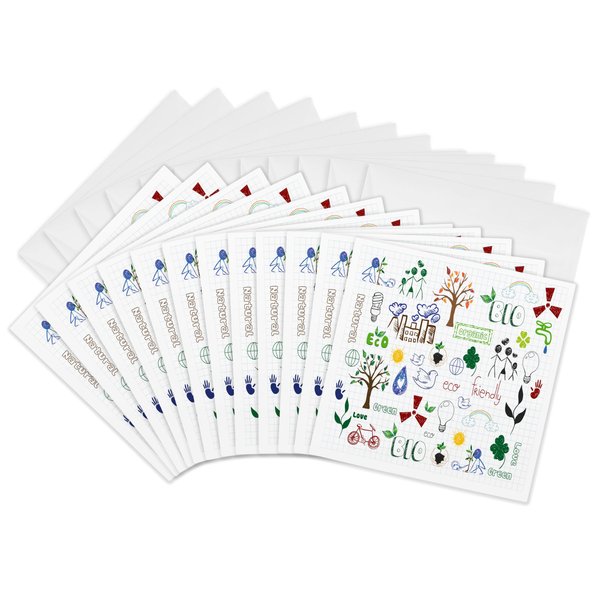 3dRose Greeting Cards - Cute Eco-Friendly Earth Day Environment Doodles Environmentalist Design - 12 Pack - Floral and Nature Designs