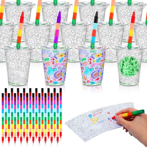 Domensi 20 Pcs Soccer Party Favors Set Back to School Gifts Soccer Coloring Books Stackable Crayons and 14 OZ Disposable Cups Gifts Stuffer Green Raffia for Soccer Theme Birthday Party Supplies