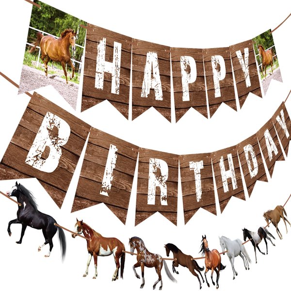 Horse Birthday Party Decoration Happy Birthday Banner Horse Sign Garland for Horse Theme Birthday Party Supplies