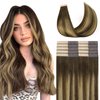 GOO GOO Tape in Hair Extensions Chocolate Brown to Caramel Blonde Real Human Hair Extensions Seamless Straight Human Hair Extensions 50g 20pcs 14inch