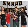 KALOR Happy New Year Banner, Black Gold Happy New Year 2025 Sign for Happy New Year Decorations 2025 New Years Eve Party Decorations