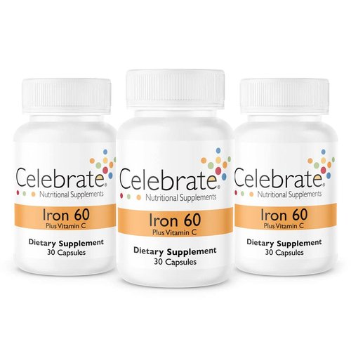 Celebrate Vitamins Iron with Vitamin C Capsules, 60 mg Iron, Bariatric Vitamins for WLS Patients Including Sleeve Gastrectomy and Gastric Bypass Surgery, 90 Count, 3 Month Supply