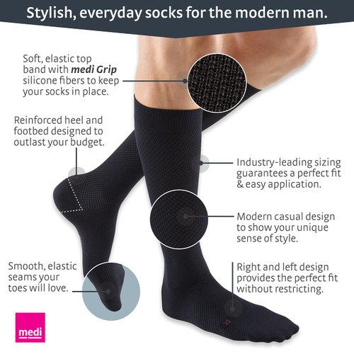 mediven for Men Select 15-20 mmHg Compression Dress Socks, Black III Tall