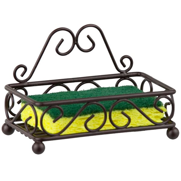 Home Basics Sponge Holder for Sink (Bronze) Scroll Design Kitchen Sponge Holder | with Open Structure and Raised Feet