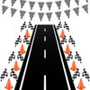 Remagr 22 Pcs Race Car Birthday Party Supplies Racetrack Floor Running Mat Checkered Racing Pennant Banner Black and White Flags on Sticks, Mini Orange Sports Safety Cones for Racing Party