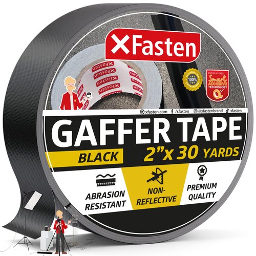 XFasten Black Gaffers Tape 2 Inch x 30 Yards (90 Feet) Residue-Free Matte Black Gaffer Tape 2 Inch Non-Reflective Easy-to-Tear Floor Tape for Electrical Cords