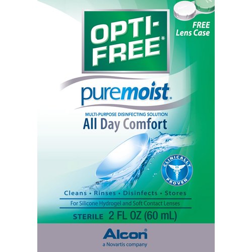 Opti-Free Puremoist Multi-Purpose Disinfecting Solution with Lens Case, (Packaging may vary), 2 Fl Oz (Pack of 1)
