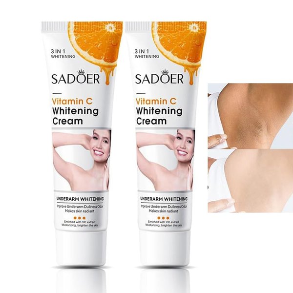 Skin Lightening Cream for Body, Skin Whitening Cream Bleaching Cream for Intimate Areas and Underarm, Vitamin C Dark Spot Remover Corrector for Neck, Armpit, Elbow, Inner Thigh and Knees,2 PCS