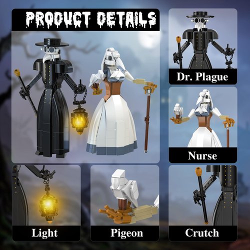 YXMUGXY The Plague Doctor Building Blocks Set, Collectible Decoration Building Block Toy, Present for Friends and Fans, Creative Christmas Halloween Birthday Toy Kit Gift for Boys and Girls (500Pcs)