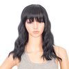 SWACC Short Curly Wavy Bob Wig with Bangs Synthetic Medium Shoulder Length Hair Wig for Women with Wig Cap (Black-1B)