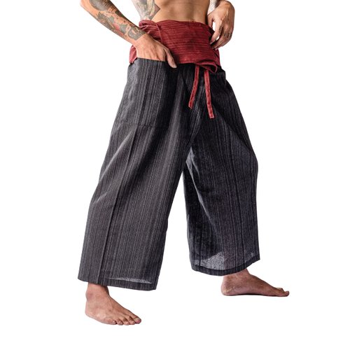 LannaPremium Thai Fisherman Pants for Men Women Yoga Pants 2 Tone - Martial Arts Pants Red Black…