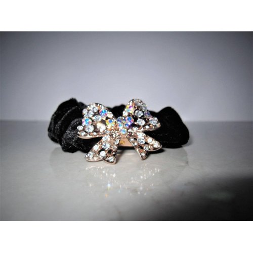Bow shaped hair tie pony tail holder scrunchie with crystals