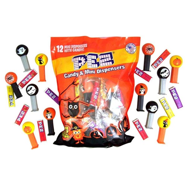 PEZ Candy Mini Halloween Candy Dispensers Trick or Treat Favors, Bag of 12, Orange, 0.32 Ounce (Pack of 1)