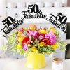 12 PCS 50 and Fabulous Centerpiece Sticks Double Sided Happy 50th Birthday Table Flower Centerpieces Sticks Cheers to 50 Floral Decorations for 50th Birthday Anniversary Party Supplies Black