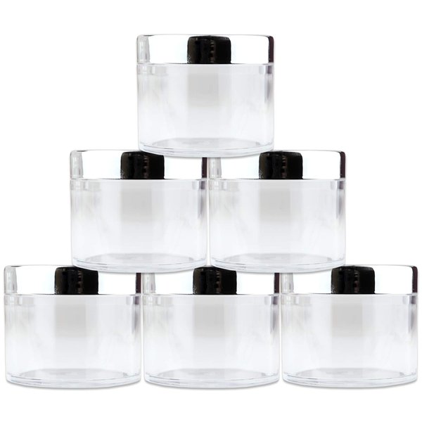 Beauticom 60 Grams/60 ML (2 Oz) Round Clear Leak Proof Plastic Container Jars with SILVER Lids for Travel Storage Makeup Cosmetic Lotion Scrubs Creams Oils Salves Ointments (6 Pieces)