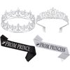 Saintrygo Prince and Princess Crowns Prom Court Sashes Prom Party Favors 80s Prom Tiara Shiny Satin Cosplay for Graduation (Elegant Style)