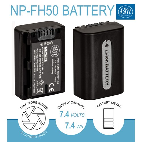 BM Premium 2-Pack of NP-FH50 Batteries and Battery Charger for Sony CyberShot DSC-HX100V DSC-HX200V Digital Camera
