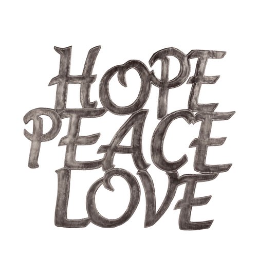 Vineworks Fair Trade Hope, Peace, Love Steel Metal Drum Art from Haiti