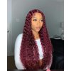 Burgundy Red 13x4 Lace Front Wigs with Natural Deep Wave, Transparent Lace and Baby Hair, Pre-Plucked Human Hair Curly Wig for Black Women 24 Inch