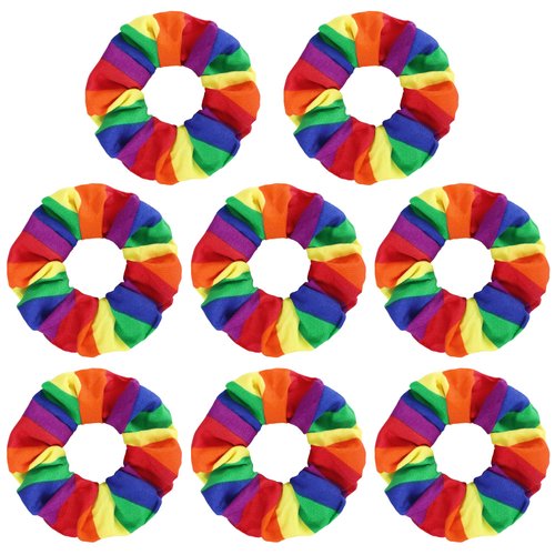 8 Pcs Pride Rainbow Hair Scrunchies- LGBT Rainbow Hair Ring Hair Ties- Elastic Striped Rainbow Ponytail Holder for Women Girls Hair Accessories