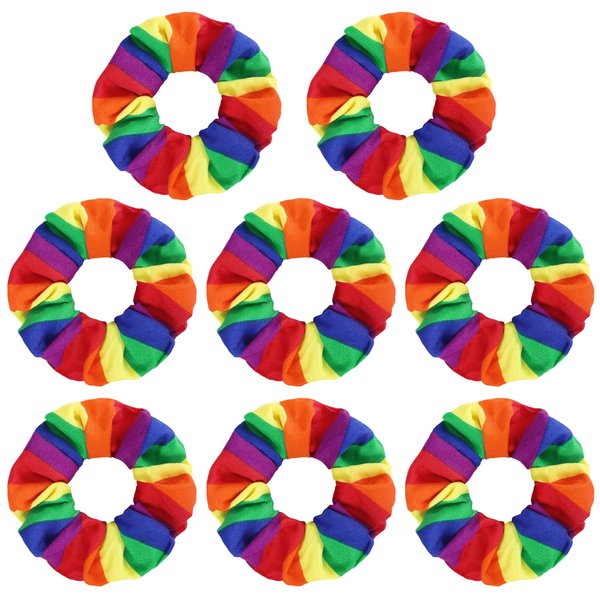 8 Pcs Pride Rainbow Hair Scrunchies- LGBT Rainbow Hair Ring Hair Ties- Elastic Striped Rainbow Ponytail Holder for Women Girls Hair Accessories