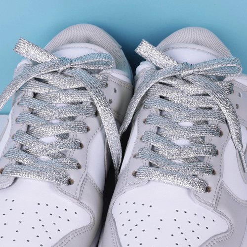 Booyckiy Flat Colorful Shiny Glitter Shoelaces, 2/5" Rainbow Shoe Laces for Sneakers Silver 47inch (120cm)