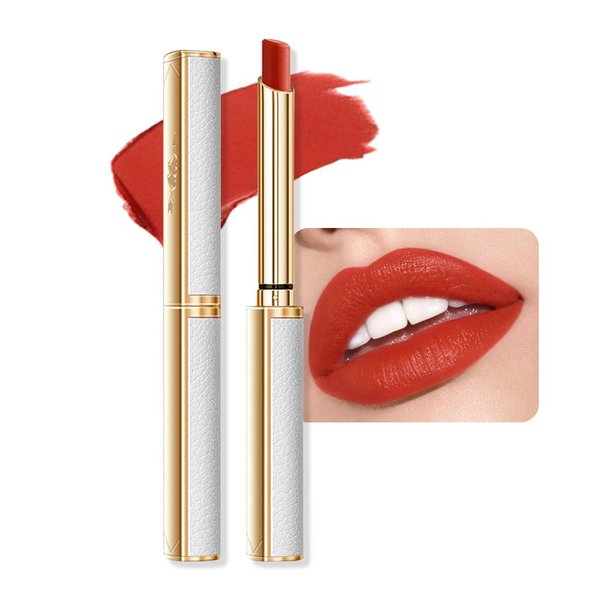 BINGBRUSH Moisturizing and Silky Velvet Lipstick Pack Set, Matte Longwear Waterproof Smooth Color Lip Crayon - Nourishing Lipstick Lipgloss Lip Stain (02#Milk orange red brown)