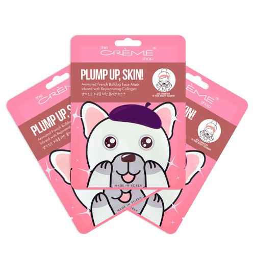 The Creme Shop Animal Sheet Mask, Korean, Hydrating, Collagen, Vitamin C, Anti-Aging - Pack of 3 (French Bulldog)