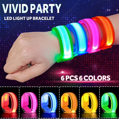 GIFTINBOX 12/6 PCS LED Light Up Bracelets for Kids Adults, LED Glow Flashing Arm Wrist Bands, Glow in The Dark Party Supplies for Night Events Chrismas Safety Party Favors Concerts Rave Sports