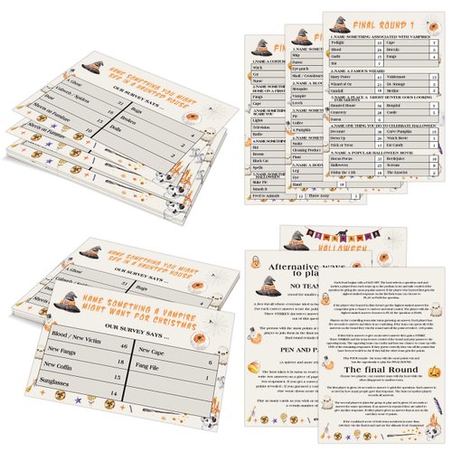 Halloween Friendly Feud Game, Family Feud Quiz, Feud Trivia Quiz Baby Shower Game for Family Activity (12 Question Cards & 3 Final Round Cards) Halloween Party Games Decorations Supplies-SG1