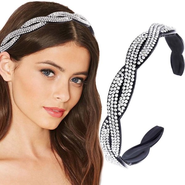 Bouory Rhinestone Thin Headbands Glitter Crystal Hairband No Ship Head Bands with Teeth Hairhoop for Women (Silver)