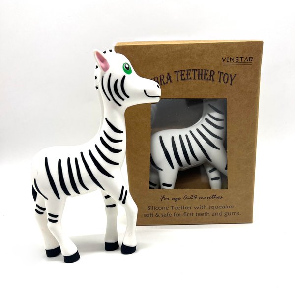 Silicone Zebra Baby Teether Toy for Soothing Sore Gums Baby Chew Toys with Multi-Sensory Textures and Squeaker